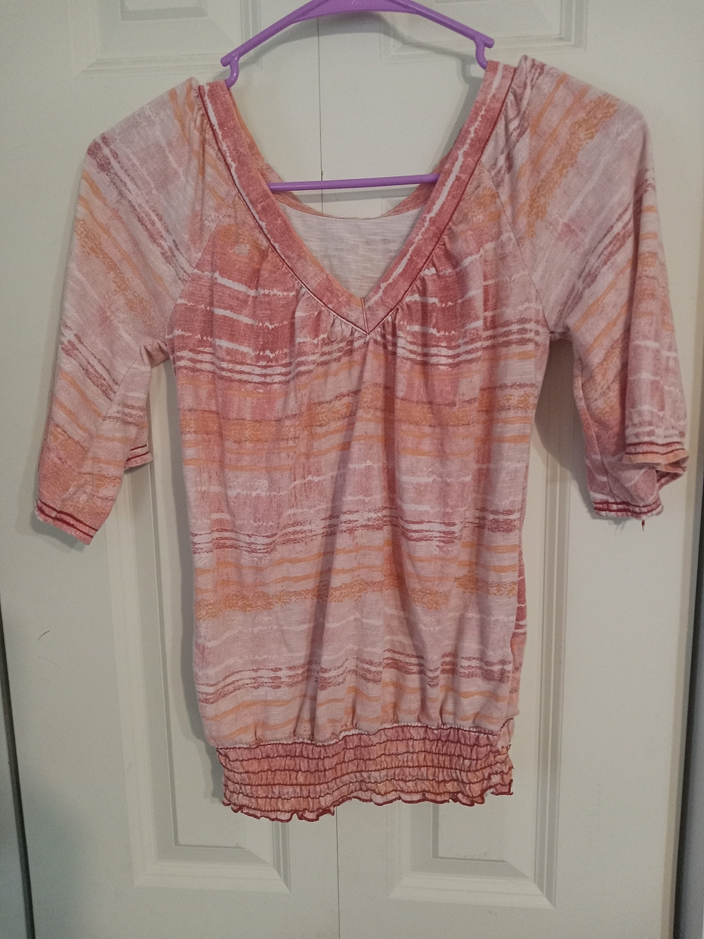 Mudd Pink & Orange Striped V-Neck Tunic